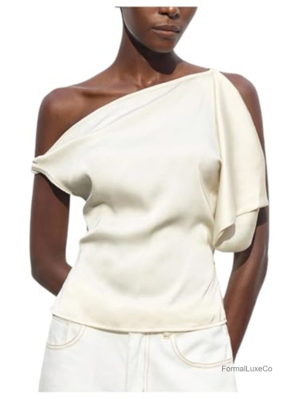 Satin Off Shoulder Sleeveless Tie Back Dressy Tank Top